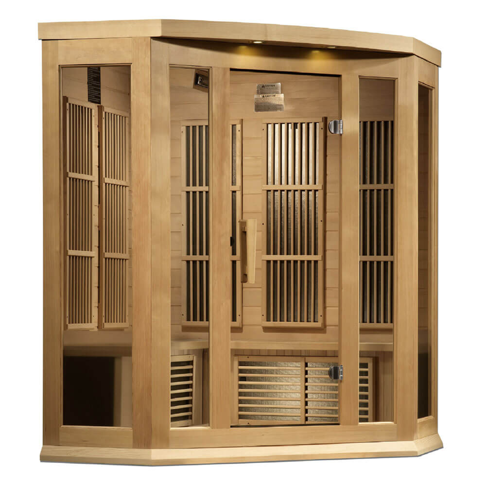 Maxxus 3 Person Corner Near Zero EMF FAR Infrared Sauna - Canadian Hemlock